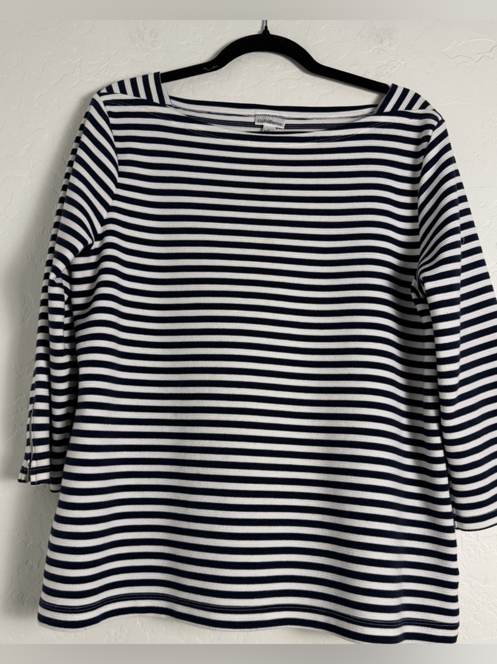 croft & barrow women's Large Navy/White Striped  Boatneck Top Beach Nautical